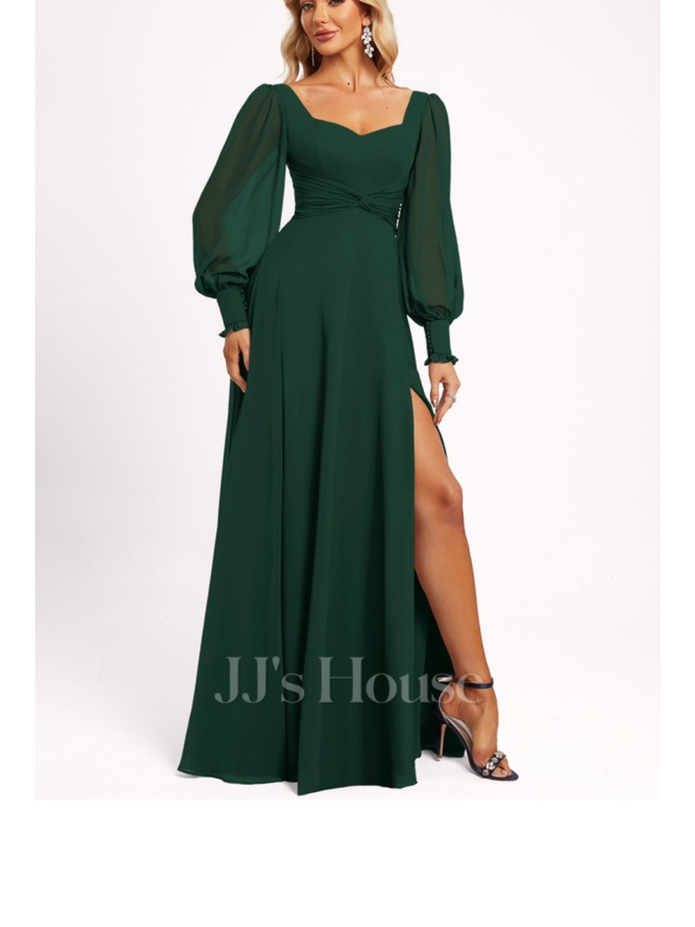 JJ’s House Clodie Hunter Green A-Line Chiffon Dress